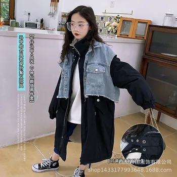 

2020 autumn and winter new girls' padded coat mid-length padded coat windbreaker foreign style loose coat