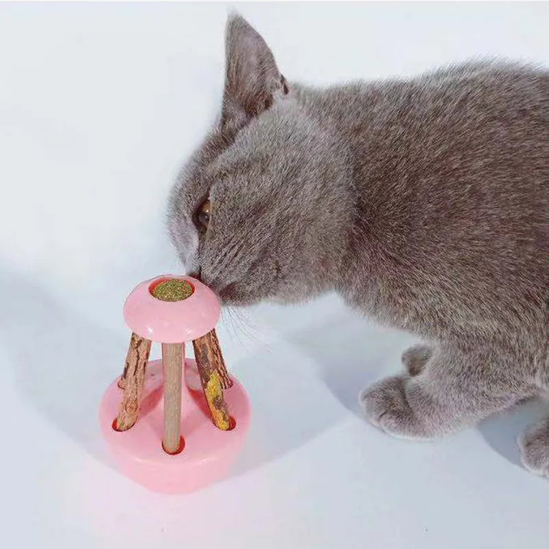 Пластиковая кошка-неваляшка с серебряной палкой и Кошачьей Мятой Интерактивная самоиграющаяся игрушка для котенка кошачья интерактивная игрушка для дома