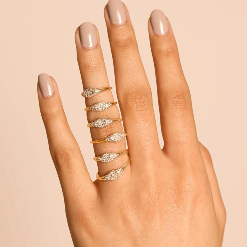 Trend Stacking Matching Rings For Women Gold Color Crystal Zircon Ring For Teen Girls Korean Fashion Jewelry Accessories R725 1