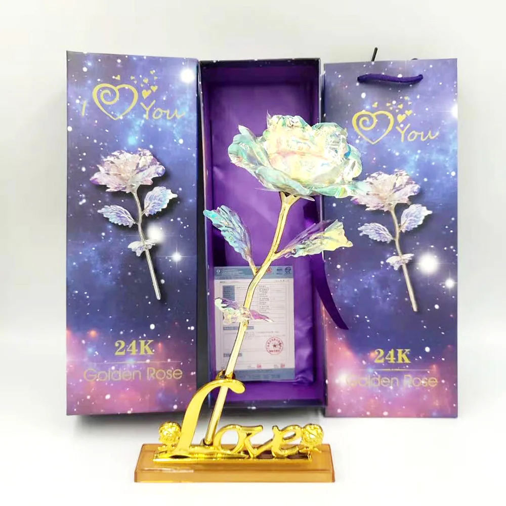 

25*8.5cm Rose Artificial Gold colorful Roses Flower Christmas Valentine's Day Thanksgiving Day for Girlfriend Wife Women