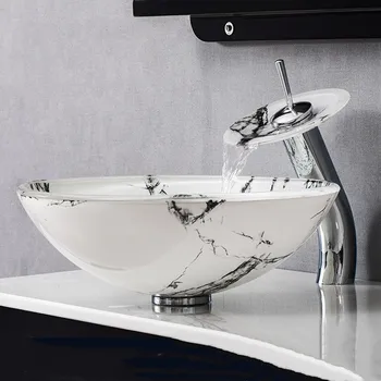 

Bathroom Sink Tempered Glass Basin Hotel Artistic Wash Basin Countertop Sinks Round Toilet Sink Washing Hand Basin Lavamanos