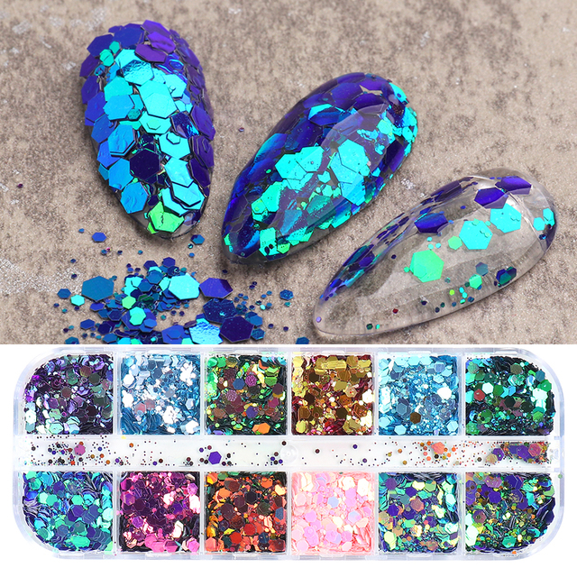 Abalone Shell Nail Art Glitter Natural Sea Shell Slices Nail Charms Flake Powders Shiny Sequins Manicure Design  FBBY