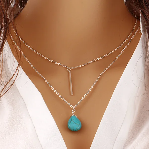 Popular Alloy Double-layer Water Drop Necklace Hot selling Pendant Necklaces for women | Украшения и аксессуары