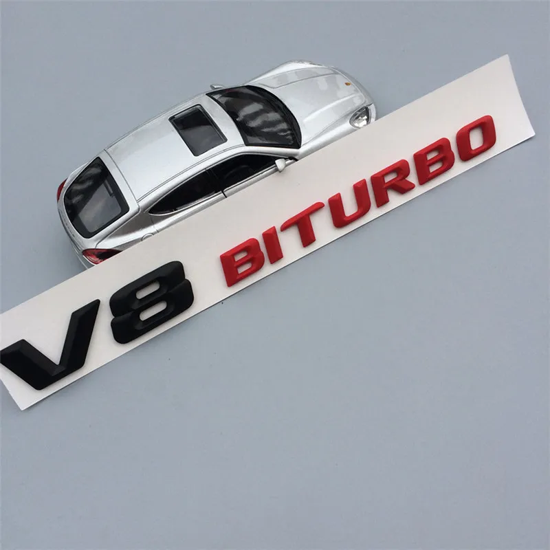 【NEW】20set автомобильный Стайлинг 18*2 см ABS пластик V8BITURBO V12BITURBO Эмблема для багажника значок боковые логотипы автомобили наклейки на тело 5 цветов - Color: Black red  V8