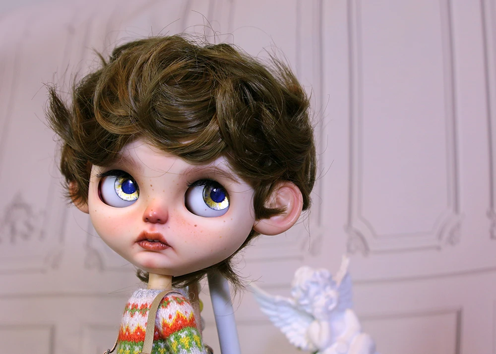 Blythe-Puppenperücke, geeignet für Jungen im Maßstab 1:6, Perücke aus Hochtemperaturseide, lockiges Haar, großes Haarnetz, 9-10 Zoll, 4 Farben, BJD 9-10 Zoll – Detail 4