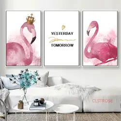Розовый фламинго пара холст картины для украшения комнаты девушки нордический постер, поп-арт модульные настенные художественные