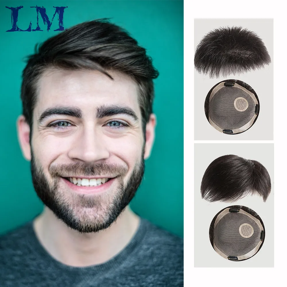 

LM Synthetic Hair Clip In Toupee Hairpieces Straight Topper Hair with Bangs for Man Natural Black Classic Burr Fashion Airplane