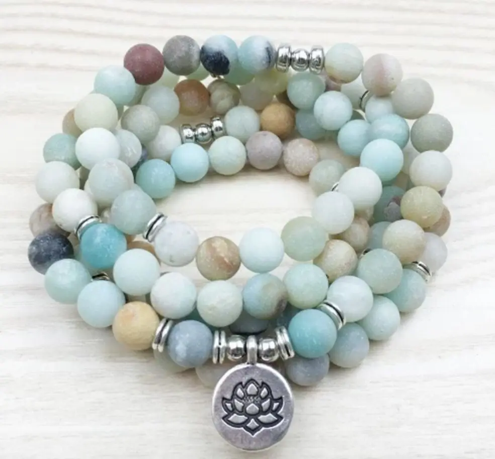 Сливовый Moda feminina pulseira Fosco Amazonita contas com lotus Будда Ом Charme Pulseira de Yoga 108 mala colar Прямая поставка - Цвет: Сливовый