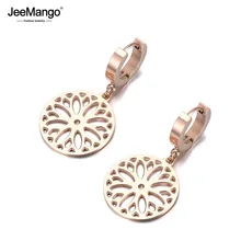 Jeemango Hợp Thời Trang Dây Thép Không Gỉ CZ Rỗng Hoa Đôi Khuyên Tai Vòng Cho Nữ Cô Gái Hoa Hồng Vàng Tai Trang Sức Cho Quà Kỷ Niệm JE19074(China)