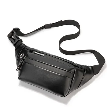

New Casual Leather Man Waist Bag Sport Trip Fanny Pack Out-door Hiking Men's Crossbody Shoulder Bags Earphone Slot