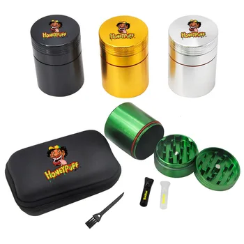 

HONEYPUFF Smoke Set Metal Herb Grinder with Mouthpiece Tips 50MM Large Stash Jar Grinders Cleaning Tool Smoking Accessories