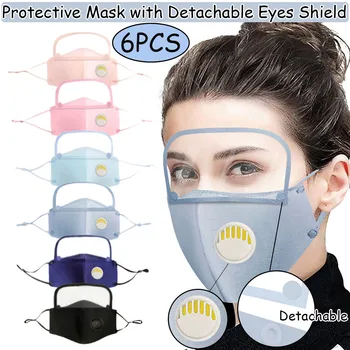 

6PCS Adult Reusable Protect Face Mask with Breather Valve Detachable Eyes Shield Dustproof Face Mouth Mask mascarillas