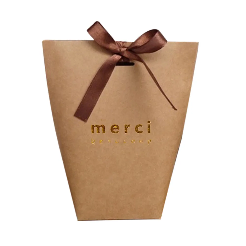 5 шт./10 шт. конфетный пакет для пищевых продуктов свадебные Подарочные Упаковочные пакеты прочная бумага коробка для дня рождения "THANKYOU" "Merci" Bronzing