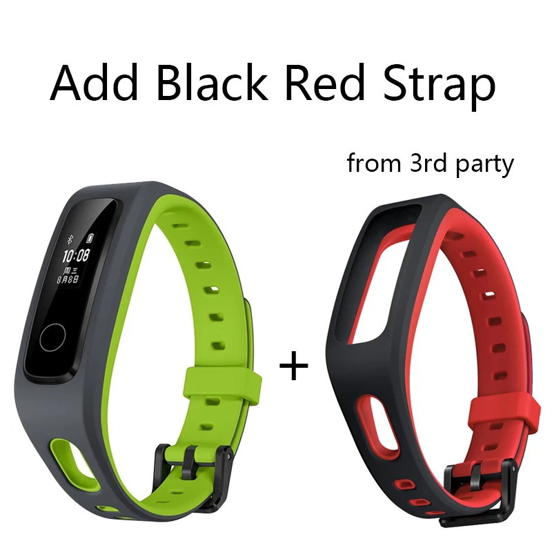 Green Add Red Strap Умный Браслет huawei Honor Band 4 для бега Amoled, цветной сенсорный экран 0,95 дюйма, для плавания, для обнаружения пульса и сна - Цвет: Green Add Red Strap