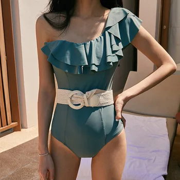 

Swimsuit Women One Piece Swimming Costume Swimsuits 2019 Indoor Shoulder Sling Sexy Cover Backless Hot Girl Solid Polyester