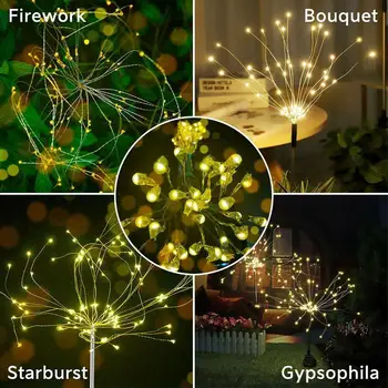

Outdoor LED Solar Fireworks Lights 90 LEDs Waterproof Light Christmas Holiday String Patio Flash Garden Decoration For Lawn L9X2