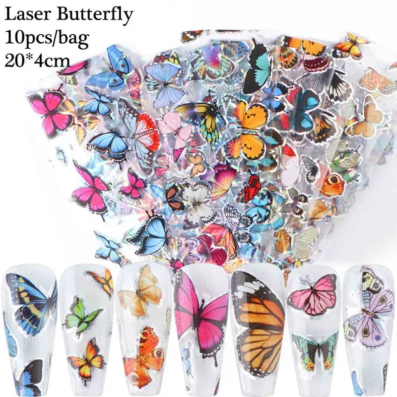 

10PCS Set Color Butterfly Nail Art Stickers Starry Sky Paper Nail Stickers Color Butterfly 3D Three-dimensional Nail Transfer