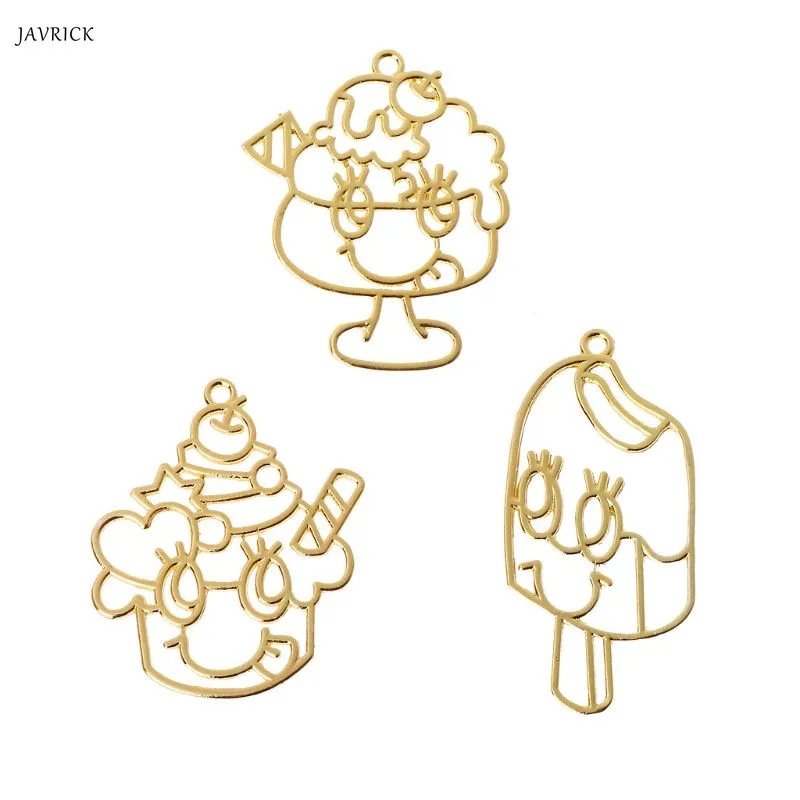 

3Pcs Ice Cream Popsicle Metal Frame Pendant Open Bezel Setting UV Resin Charm Jewelry Accessories