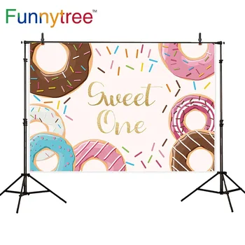

Funnytree background photozone Donut sweet 1st birthday pink girl Theme party Baby shower backdrop photography photo photophone