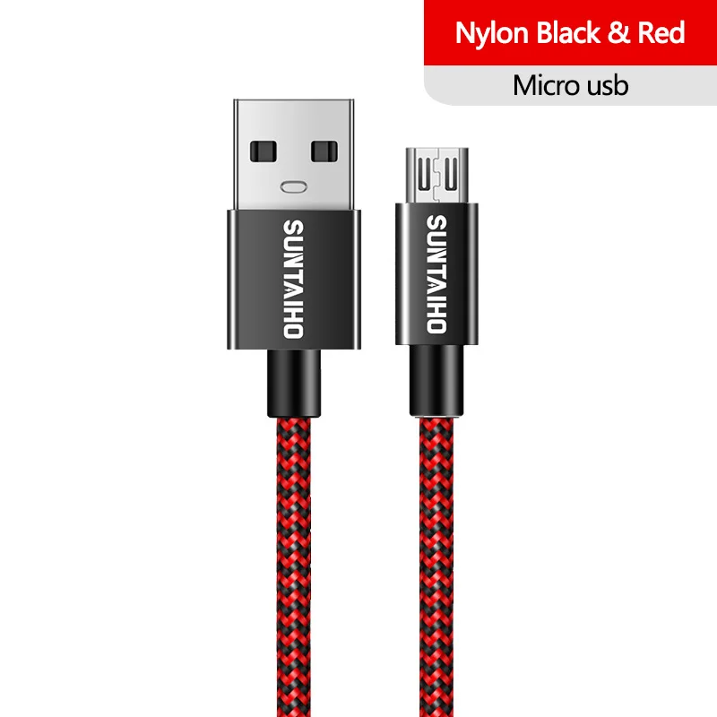 Suntaiho usb кабель micro usb cable провод для зарядки micro usb кабель для зарядки микро usb Зарядное устройство адаптер 2.4A шнур для зарядки телефона для samsung xiaomi LG huawei Meizu нейлоновый плетеный - Цвет: Black red
