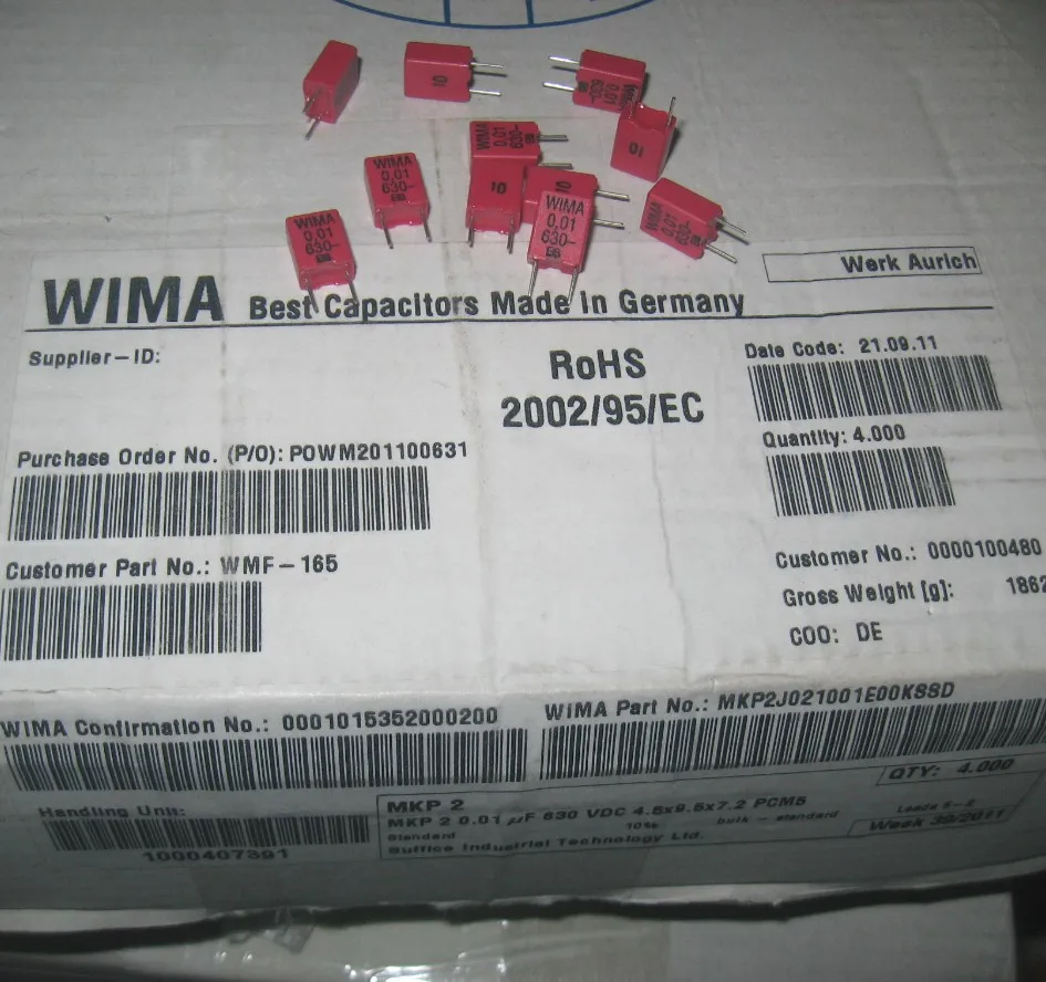 10nF 630V MKP2 series 0.01uF 103 electrodeless film capacitor 5pcs/50pcs Germany WIMA
