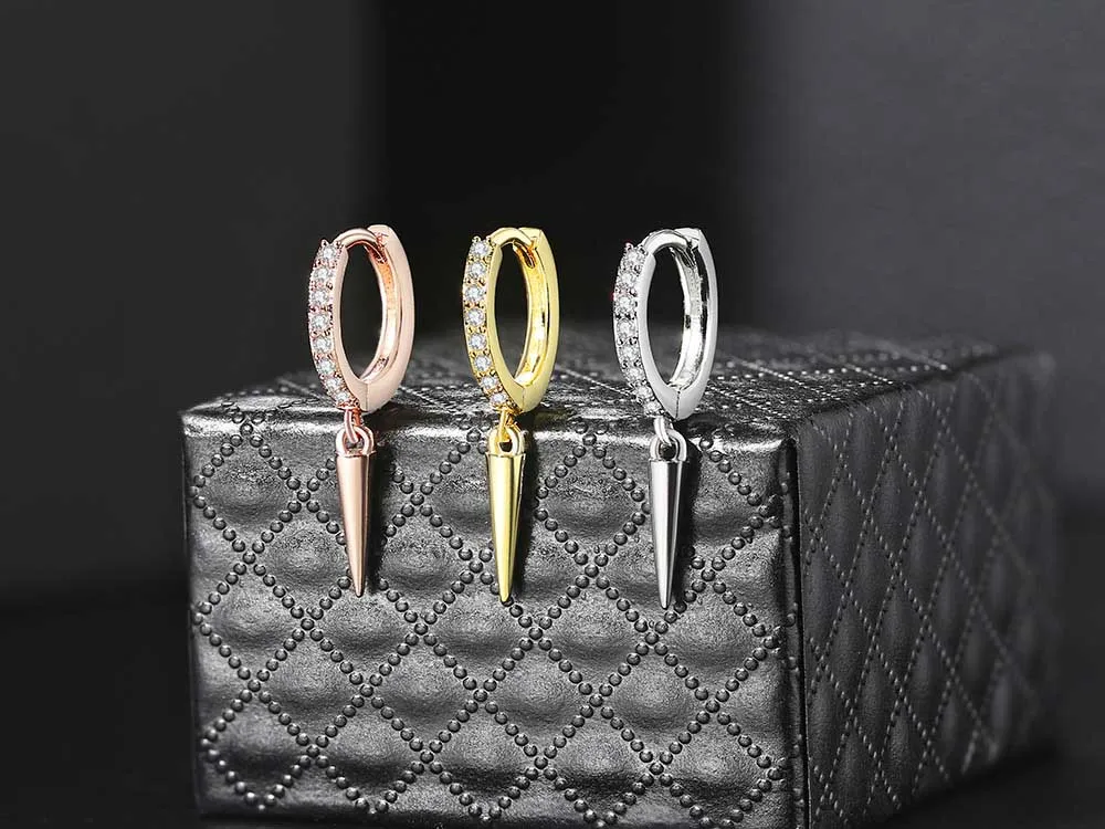 ZHOUYANG Hip Hop Punk Ohrringe Für Frauen Kegel Geformt Rose Gold Farbe Zirkon männer Ohr Zubehör Schmuck Großhandel KBE151 – Detail 8