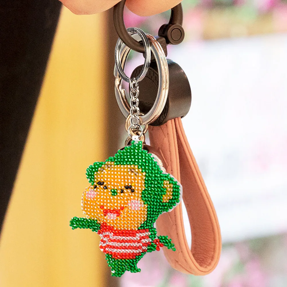 Stamped DIY Dog Monkey Handmade Craft Bead Cross Stitch Keychain Printed Embroidery Needlework Key Ring Kit Decor for Gifts cross stitch kit cross stitch tools