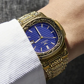 

Fashion Creative Design Retro Men Quartz Wristwatches Full Steel Calendar Waterproof Mens Watches Luxury Male Clock