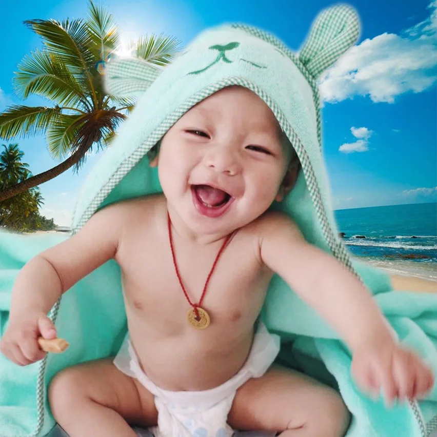 

Cute Cartoon Pure Cotton Baby Blanket Baby Nursery Hooded Cloak Bath Towel