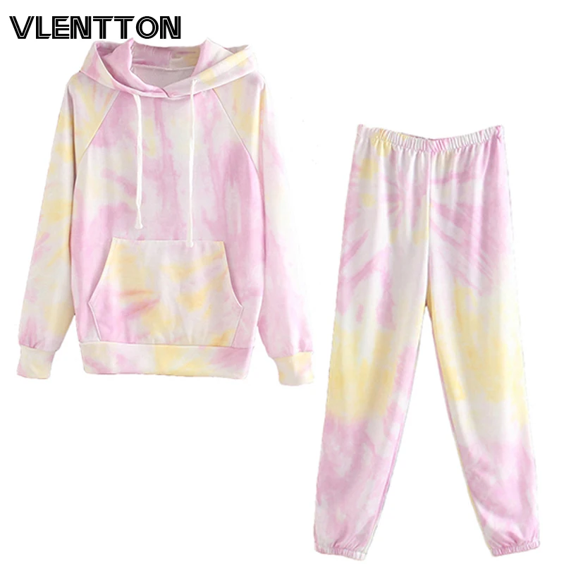 

Autumn Women Tracksuit 2 Piece Set Print Hooded Sweatershirt+Elastic Jogging Pant Suit Casual Loose Trouser Sport Outfits Female