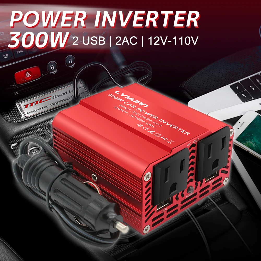 Vehicle Inverter Car Converter Inverter Car Charger Car Inverter Car Power Converter Power Inverter Car Power Inverter 300W DC 12V To AC 110V 220V 3.1A Dual USB Car Adapter Converter Auto Charger Modified Sine Wave US Socket