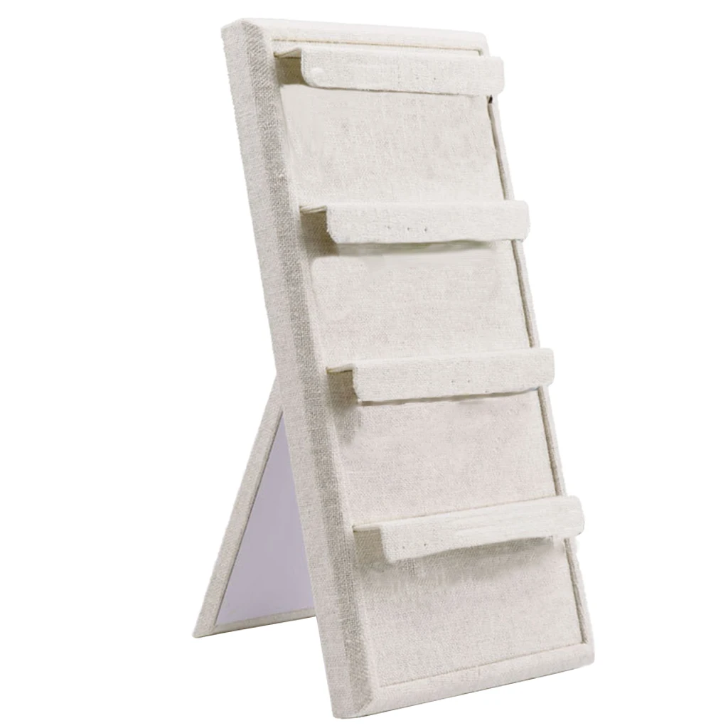 

Linen Pad Rack Display Earring Studs Organizer 4-layer Ladder Shape Stand Showcase