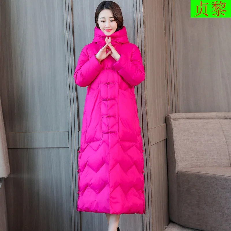 

Retro Chinese-style Cotton-padded Clothes Women's Exta-long over-the-Knee Long Thick 2018 Winter New Style Korean-style down Jac