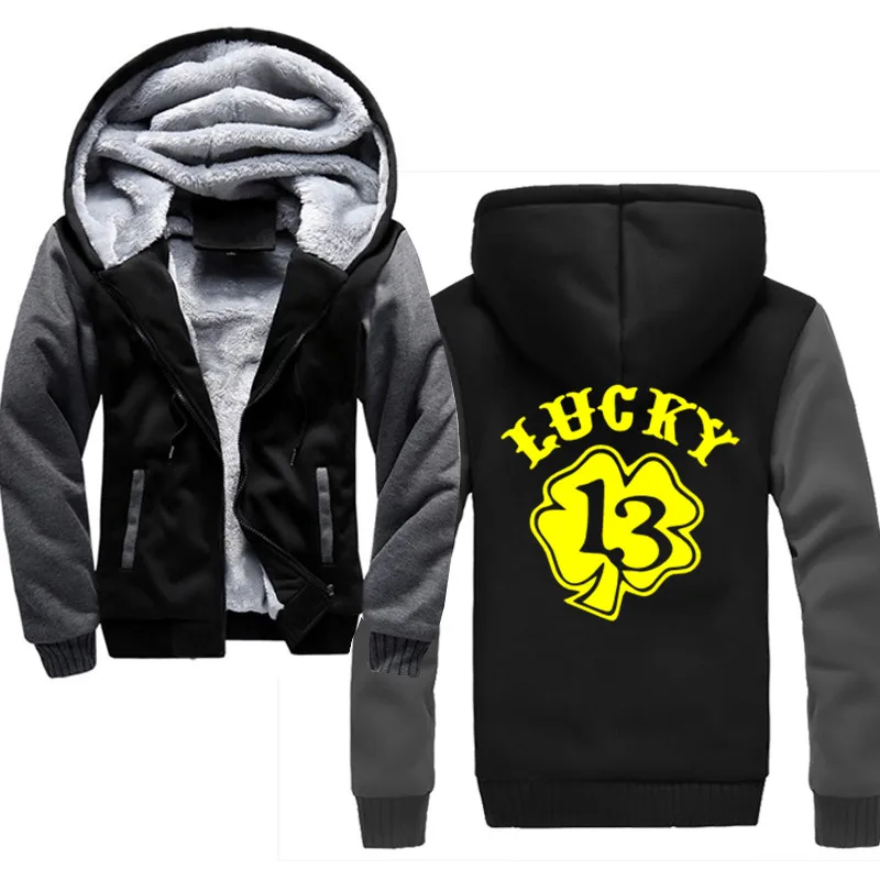 Новинка lucky 13 куртка мужская брендовая Зимняя Толстая теплая флисовая куртка на молнии для мужчин s спортивный топ с длинными рукавами мужские европейские толстовки с капюшоном - Цвет: dark grey