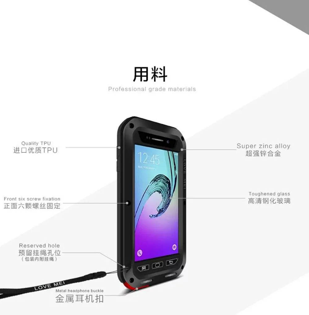 Чехол LOVE MEI для Galaxy A3/A5 водонепроницаемый мощный металлический+ силиконовый чехол для SAMSUNG Galaxy A3 A310 A5 A500 A7 S8