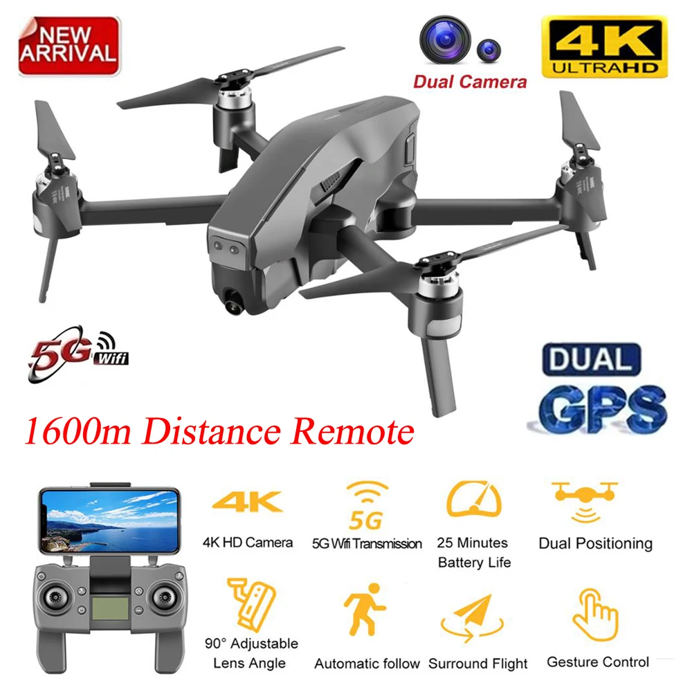 

Professional 1.6KM GPS RC Quadcopter with Camera 4K 5G Wifi Optical Flow Positioning Gesture Photo Brushless RC Drone
