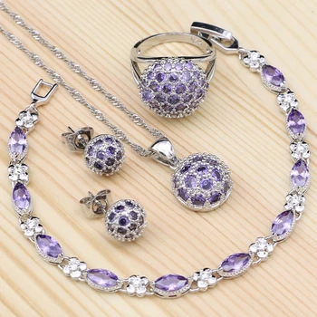 

Women Jewelry Sets Purple Cubic Zirconia Fashion Ring/Bracelet/Necklace/Pendant/Stud Earrings 925 Silver Jewelry