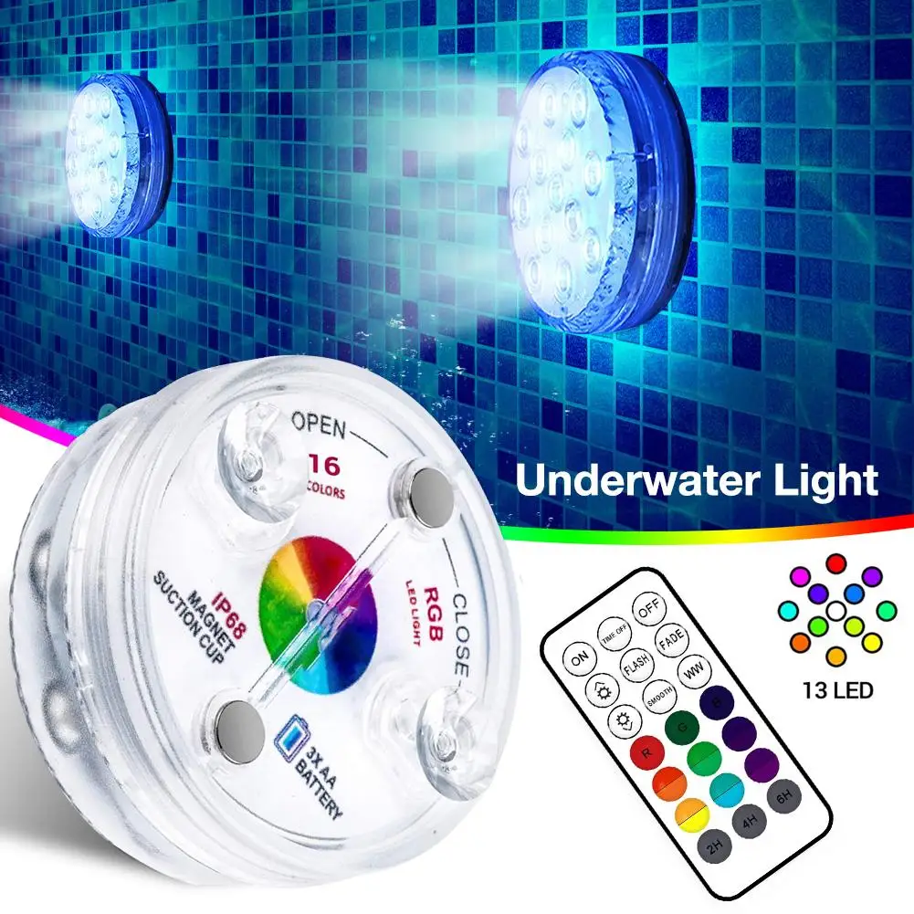 

16 Color Underwater Light IP68 Waterproof 13LED RGB Submersible Swimming Pool Lamp With RF Remote for Fish Tanks Aquariums