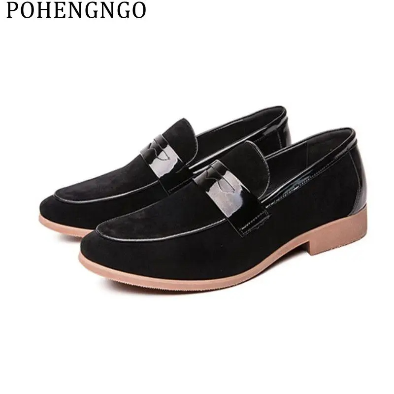Plus size 38-47 men suede loafers classic business wedding casual shoes Genuine Leather pointed men casual driving flats