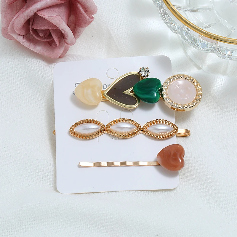 

Korean Geometric Acrylic Crystal Hair Clips For Women Trendy Heart Simulated Pearl Barrettes Hair Accessories Hair Jewelry 2019