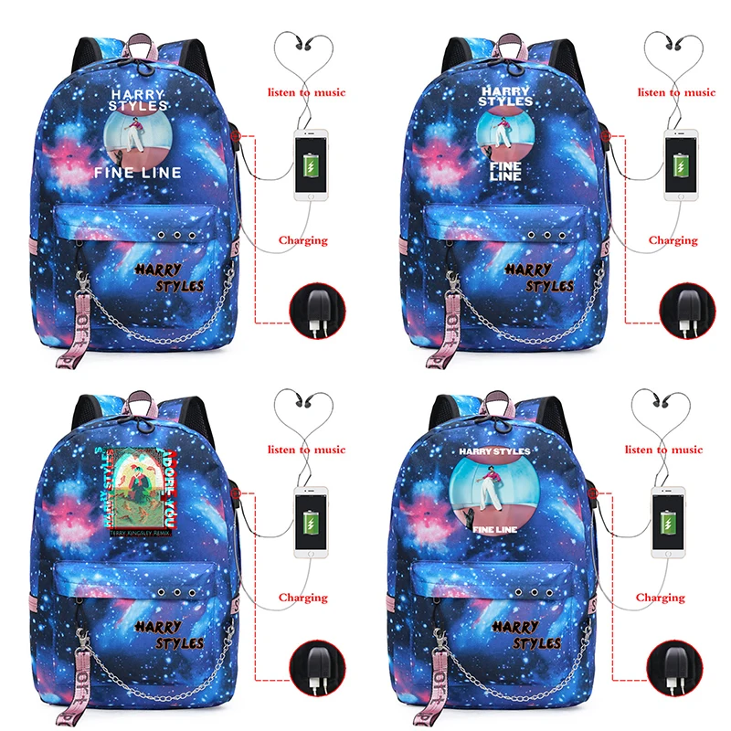

2020 HOT Harry Stylles Backpack USB Charging School Backpacks Jack Harry Styles Back Pack Multifunctional Travel Bags