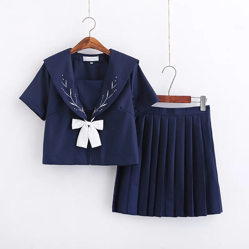 Японские школьные платья черный темно-синий короткий рукав; моряк аниме Jk плиссированная юбка форменное платье для школьниц с галстуком - Цвет: F12