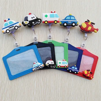 

1Pcs Cute cartoon design Retractable Badge Reel Student nurse Horizontal style PU ID Business Card Work Card Badge Holder