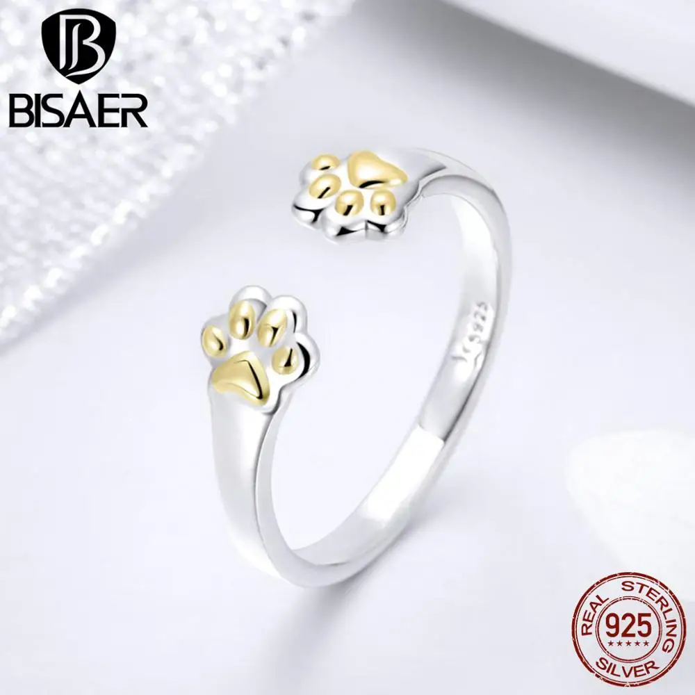 BISAER, коллекция животных, 925 пробы, Серебряная лиса, кошка, следы, кольца бабочки, ювелирные изделия с кристаллами, открытые женские кольца