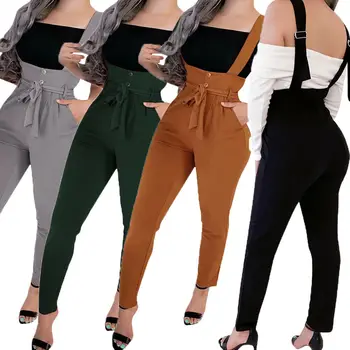 

Women's Overall Jumpsuit Straps Romper Ladies Fashion Skinny Solid High Waist Trousers Autumn Belt Pants Dropshipping