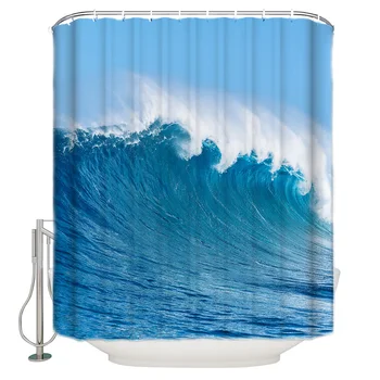 

Sea Wave Surfing Summer Hawaii Shower Curtain Washable Home Bath Decor Curtains With 12 Hooks