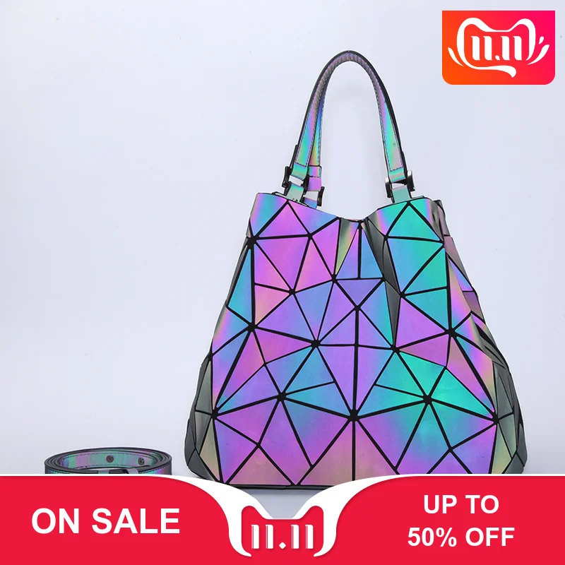 

aliwood Women's bags Geometric Luminous Bucket bag Fold Handbags Females Crossbody Bags New Noctilucent Ladies Shoulder Bag Tote