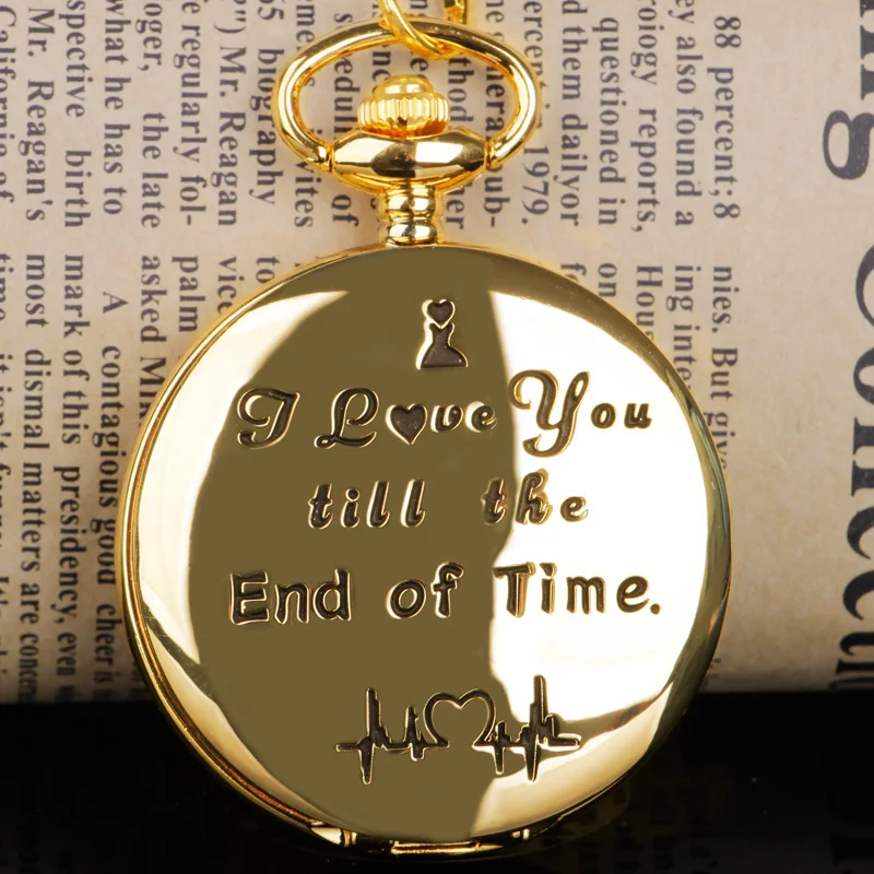 

Classic Gold Quartz Pocket Watch Unisex Romantic Creativity Text I Love You Best Gifts For Girlfriend Wife Husband