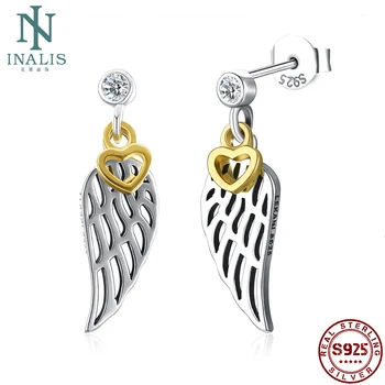

INALIS Fashion Hollow Wings Stud Earrings Yellow Heart Fine Jewelry for Women Wedding Party Dress 925 Silver Bijoux Mother's Day