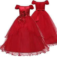 Платья с цветочным узором для девочек красное платье с кружевами на Рождество, длинное свадебное платье для первого причастия для больших девочек, детская праздничная одежда, размер 12T
